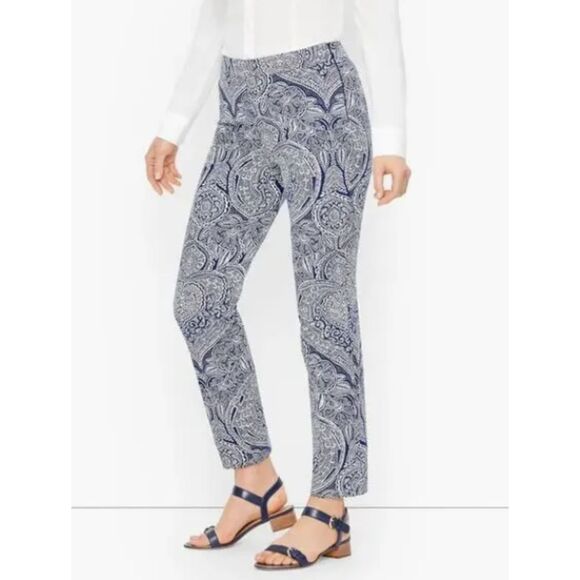 Talbots Pants - TALBOTS Chatham Ankle Pants Blue Paisley Size 6 Cotton Stretch Classic Workwear